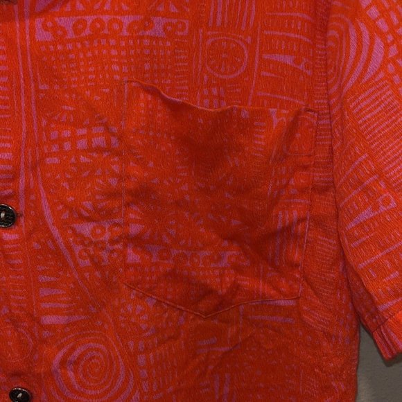 VTG 70’s Pennys Hawaiian Tropical Bright Orange Camp Shirt Sz Medium - Picture 3 of 8